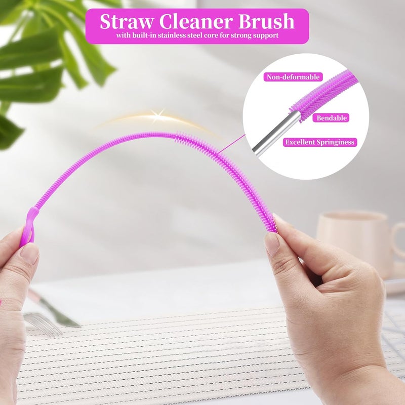 cdsnxore 2Pcs silicone straw cleaning brushes, extra long, used for Cleaning Glass Metal Smoothie Straws and StrawCups,Non-slip Handle Soft and Bendable, 6mm+9mm. (Purple) - Image 4